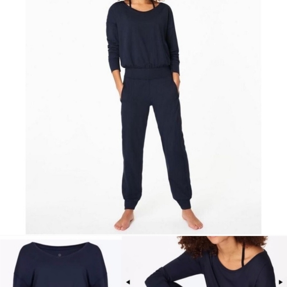 Sweaty Betty Pants - Sweaty Betty Blue Jumpsuit Track Pants with Relaxed Fit Sz L